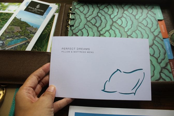 four seasons koh samui review - pillow menu
